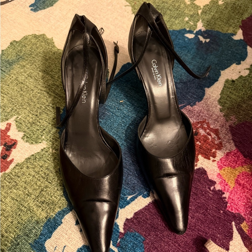 Calvin Klein Black Leather Pointed Heels